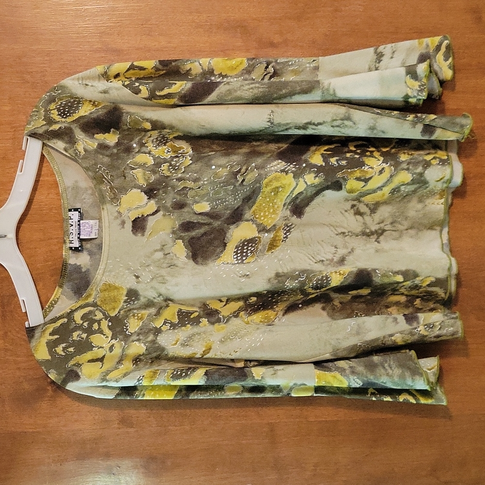 Flowy green and yellow with silver accents blouse